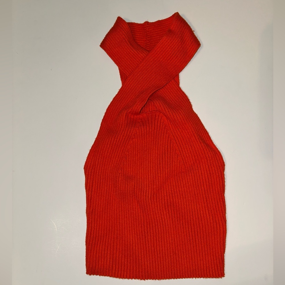 And Now This Women’s M Orange Ribbed Halter Crop Top Sweater Stretchy